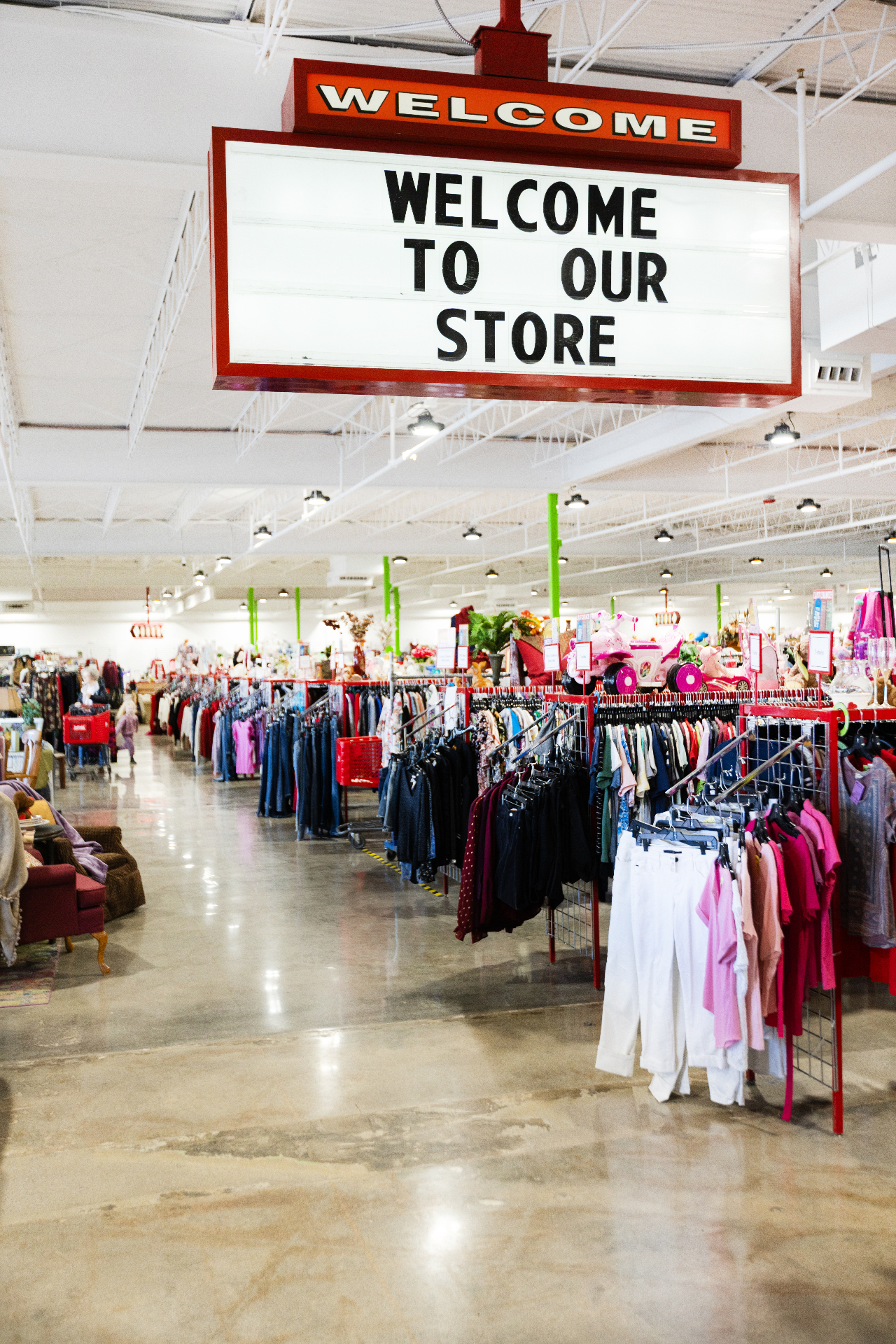 Welcome to our store — Red Racks thrift store interior