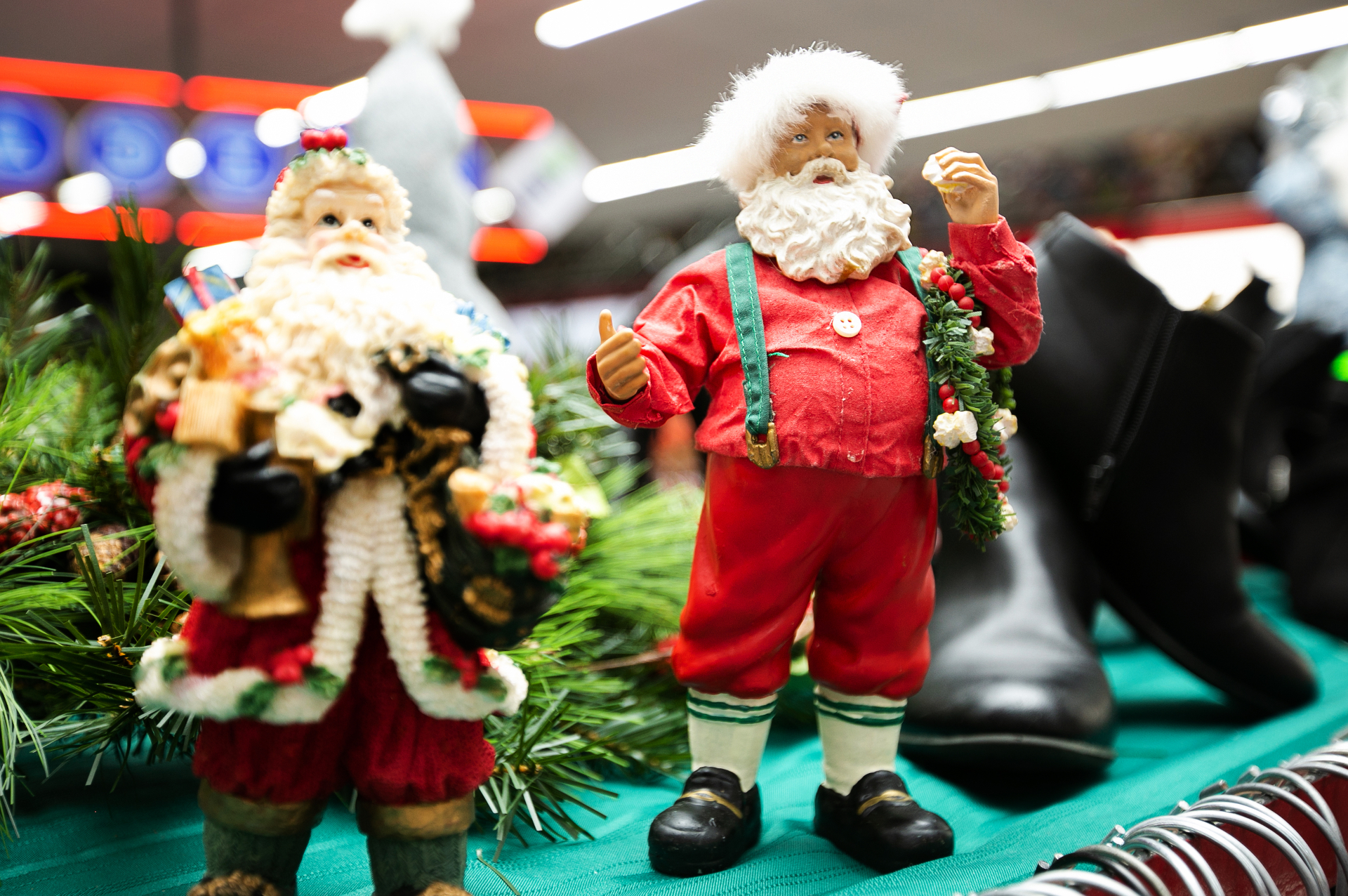 Holiday collectibles and figurines display